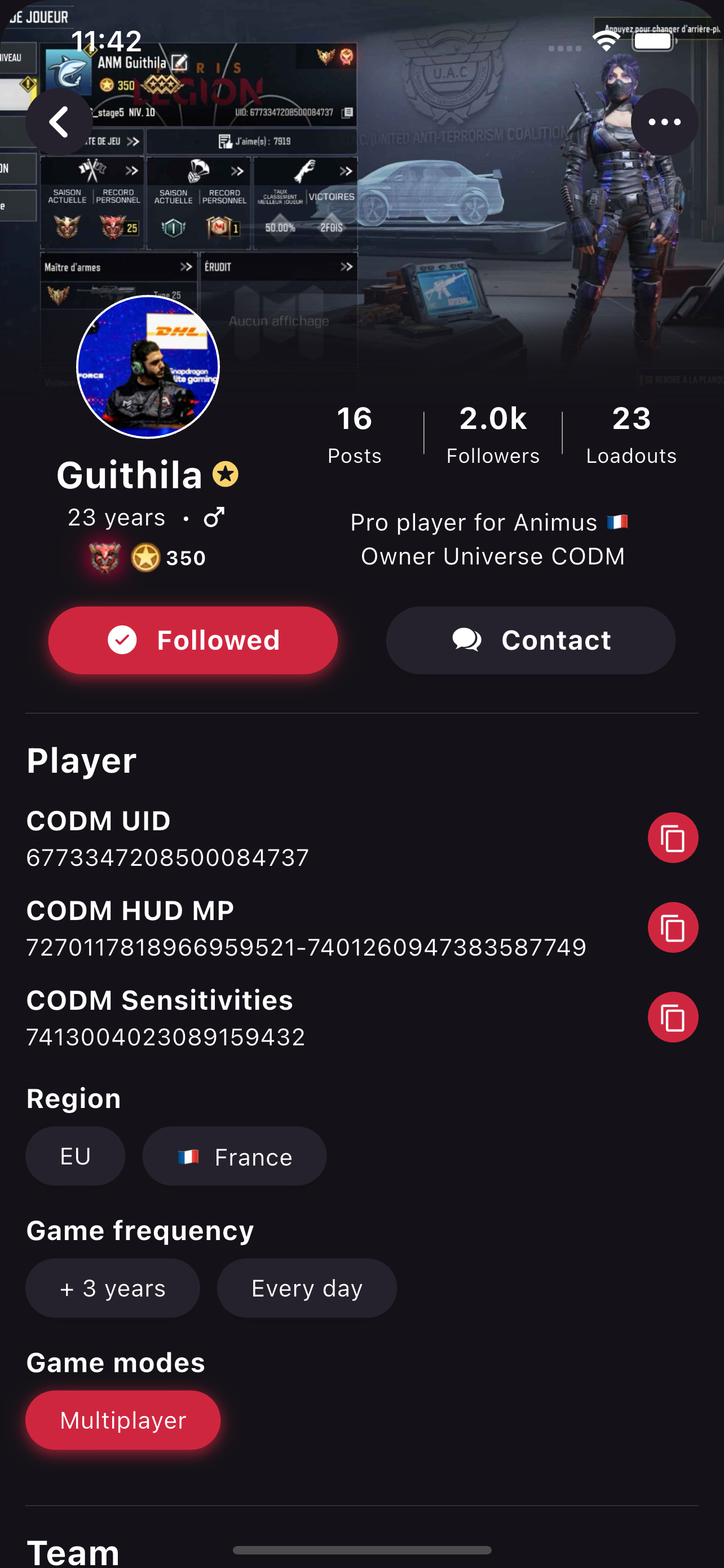 Player profile — Universe Meta